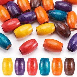 Pandahall 20pcs Assorted Barrel Wooden Beads Oval Wood Beads Wood Nut Beads Large Hole Dyed Lead Free Mixed Color 30x20mm Hole 10mm/0.4inch