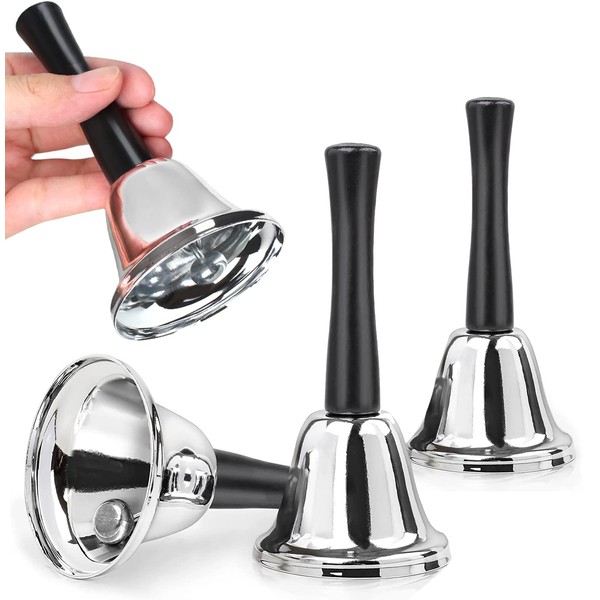4 Pack Hand Bell, Silver Steel Bell, Ringing Bell with