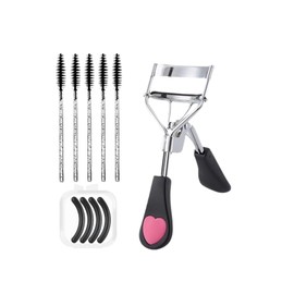Benixmidart Eyelash Curlers, Lash Curler with Bonus 4Pcs Replacement Lash Pads& 5Pcs Eyelash Spoolies, Eyelash Curler Kit Portable Travel Eyelash Curler for Eyelash Extension (Heart Black)