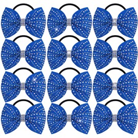 OAOLEER 12PCS Glitter Cheer Hair Bows for Cheerleading, Cheer Bow with Ponytail Holder for Teen Girls Cheerleader (Blue)