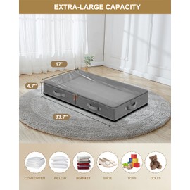 NEATJELAI 2-Pack Under Bed Storage Containers,4.7 Inches Tall Low Profile Underbed Closet Organizers and Storage Bins，Foldable with Sturdy Sidewalls/Bottom/Handles for Blankets,Comforter,Linen Sheets