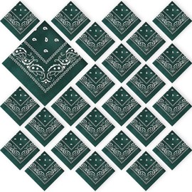 Tranqun 24 Pcs Large Head Bandana Men Paisley Cowboy Bandanas for Men Women 21.25 x 21.25 In Oversized Bandana Scarf Headband (Dark Green,Classic)