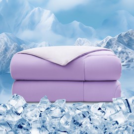 EMME Cooling Comforter Queen Size, Double-Sided Cooling Blanket for Hot Sleepers, Q-Max>0.45 Breathable Summer Quilt for Night Sweater, Cold Touch Lightweight Duvet Insert (Purple,90 x 90)