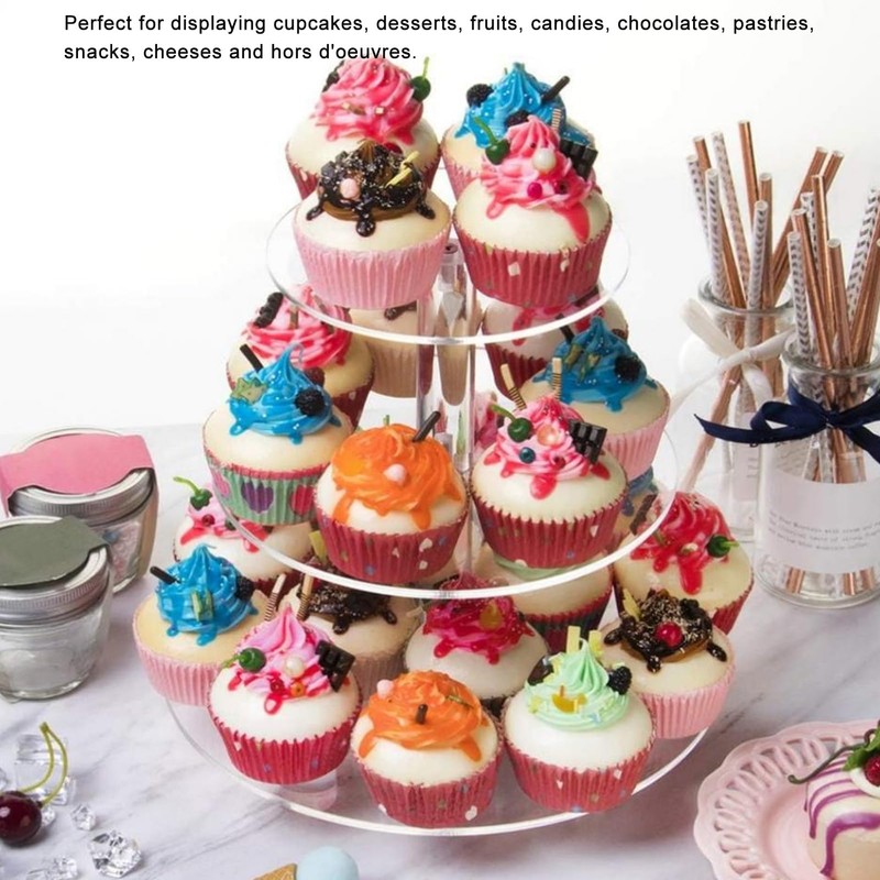 3 Tier Cupcake Stand Acrylic Dessert Carrier Transparent Removable Legs