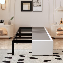 Maenizi Twin Bed Frame with White Fabric Cover 14 Inch, Heavy Duty Metal Bed Frame Twin, No Box Spring Needed, Support Up to 2500 lbs, Easy Assembly, Noise Free, Black