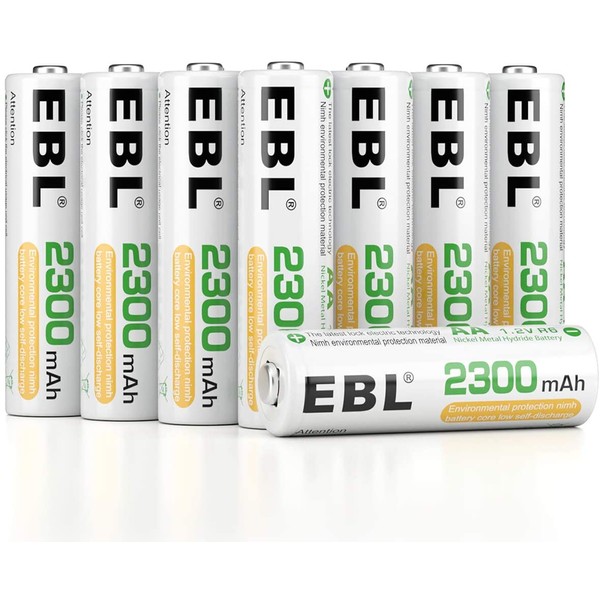 EBL Pack of 16 AA Batteries Rechargeable NiMH 2300mAh Everyday Battery