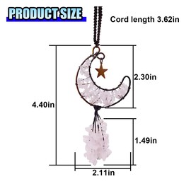 Rose Quartz Crystal Car Rear View Mirror Charm, Handmade Auto Mirror Hanging Accessories, Healing Crystal Moon Car Ornament, Lucky Auto Interior Decoration Pendant for Women Men (Pink)