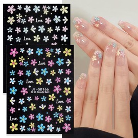 SUTOKAKA 6 Sheets 5D Embossed Flower Nail Art Stickers Self-Adhesive Colorful Floral Nail Decals Daisy Petal Blossoms Plant Manicure Sliders for Hawaii Spring Summer Decor