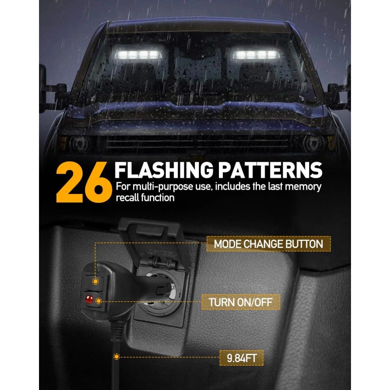 Emergency Dash Strobe Lights White Safety Flashing Warning Hazard Windshield