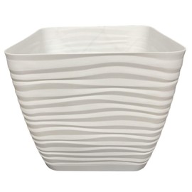 Plasvic, Maceta de plástico Cuadrada Acabado Acanalado a Rayas, Color Blanco Mate. Tamaño 23x23cm