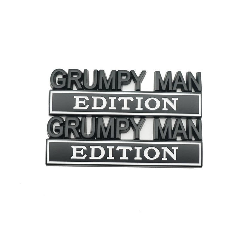 2pcs Metal Grumpy Man Edition Door Tailgate Bumper Emblem Bsdge