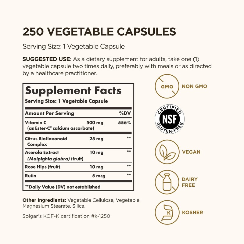 Solgar Ester-C Plus 500 mg Vitamin C (Ascorbate Complex), 250