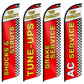 Auto Repair Shop Feather Flag - Flags Automotive Brake Service, Shocks & Struts, Tune-UPS, AC Service Swooper Flag for Auto Services Supplies Set of 4-12ft x 2.5ft (Pole not included)