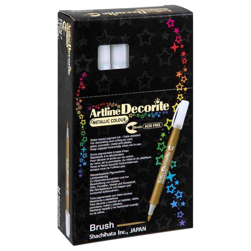 Artline 'Decorite' Gold Brush Marker Pen for Card, Glass, Metal