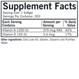 Kirkman - Cod Liver Oil with Vitamin A & D - 300 Softgels - Essential Fatty Acids - Supports Foundational Health - Hypoallergenic
