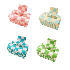 Pack of 4 Medium Hair Clips, BetterJonny Plastic Square Hair Clips, Women's Non-Slip Hair Clips, Hair Claw Clip for Women, Girls, Ladies, Thin/Thick Hair, Checked A
