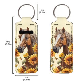 Suobstales Horse Sunflower Butterfly Print Chapstick Holder Keychain Neoprene Lip Balm Holder Lipstick Sleeve Pouch Lip Balm Portable Pocket Lip Gloss Tube Holder Travel Accessories
