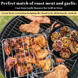 Garlic Roaster, Cast Iron Garlic Roaster for Oven Grill, Serve Fresh Roasted Garlic Baker for Kitchen Outdoor Cooking, Kitchen Utensils, Kitchen Gadgets for Cast Iron Large Baked Potato Cooker