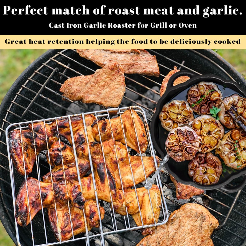 Garlic Roaster, Cast Iron Garlic Roaster for Oven Grill, Serve