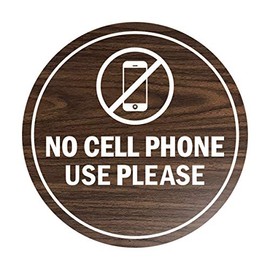 Signs ByLITA Circle No Cell Phone Use Please Sign (Walnut) - Small