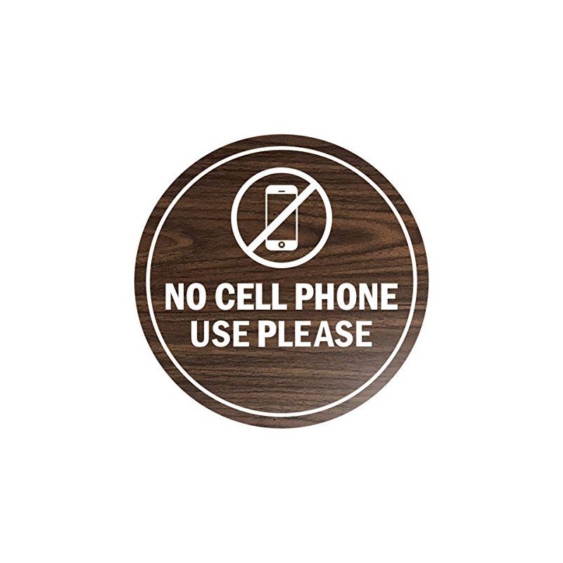 Signs ByLITA Circle No Cell Phone Use Please Sign (Walnut)