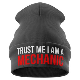 Purple Print House Mechanic Gifts - Trust me Im a Mechanic - Funny Beanie Hat Mechanics Gifts Winter Hat Mens Gifts (Black)