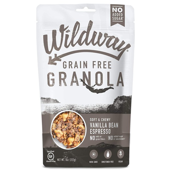 Wildway Vegan Granola | Vanilla Bean Espresso Granola | Certified Gluten Free Granola Breakfast Cereal, Low Carb Snack | Paleo, Grain Free, Non GMO, No Added Sugar | 8oz - 6 pack
