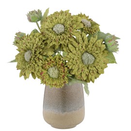 IPOPU Artificial Sunflower Bouquet with Long Stems Fake Sunflowers Silk Flowers with 5 Heads Faux Sunflower Bouquet for Wedding Party Home Office Decoration Dining Table Centerpiece (Green 1 Bunches)