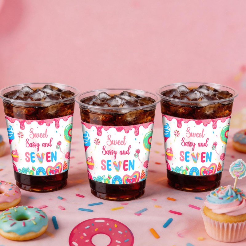 50 PCS Sweet Sassy and Seven Birthday Plastic Cups,12 OZ