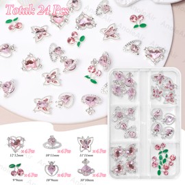 96 Pcs Cross Star Silver Nail Charms, 3D Alloy Heart Butterfly Cherry Nail Gems and Charm, Planet Heart Dollars Nail Art Charms, Silver Nail Gems and Charms for Nails DIY Y2K Supplies
