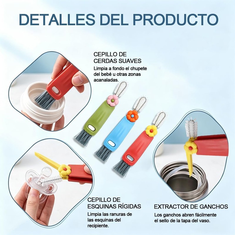 Cepillo de Limpieza 3 en 1 para Tapas de Tazas