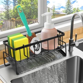 BYCRAY Porta Esponja Fregadero, Organizador de Fregadero de Cocina Soporte de Esponja y Jabón, Estante de Trapo, Organizador de Fregadero de Cocina
