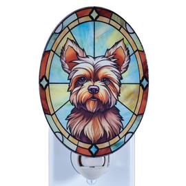 VOUWOWOX Yorkshire Terrier Dog Night Light Stained Glass Style Pet Décor for Dog Lovers Plug in Wall Animal Nightlight for Bathroom Bedroom Hallway Gift for Yorkie Owners