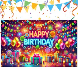 AUNGCSHE Happy Birthday Banner, Birthday Decoration Children's Birthday Decoration Colourful, Birthday Photo Background Poster for Birthday Party Decoration (A)