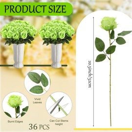 Hoemwarm 36 Pcs Silk Green Rose Bouquet Bridal Artificial Flowers,Fake Rose Long Stem Realistic Flowers Bulk for Wedding Bouquet Ball Arrangement Centerpiece Party Decor