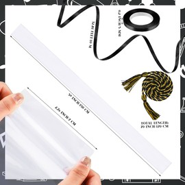 Teling 8 Pcs Graduation Leis Candy Graduation Candy Lei Kit Candy Lei Tubing Lei Making Kit 4.92 Feet Long PE Bag with 3 Pcs Honor Cord and 2 Rolls Ribbon for 2024 Party Supplies(Black, Gold)