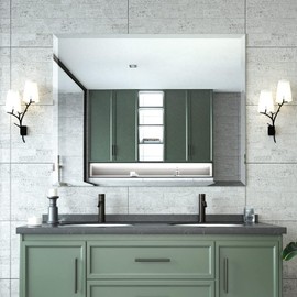 Mirrorons Beveled Mirror, Bathroom Mirrors for Wall 40" x 32", Frameless Rectangle Bathroom Mirror with Beveled Edge, Hangs Horizontally or Vertically, Upgraded Packing