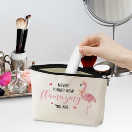 jeilink Funny Pink Flamingo Makeup Bag Flamingo Gifts Flamingo Decor Party Supplies Inspirational Christmas Birthday Gifts for Women Flamingo Lovers Girl Daughter Friend Coworker Travel Toiletry Bag