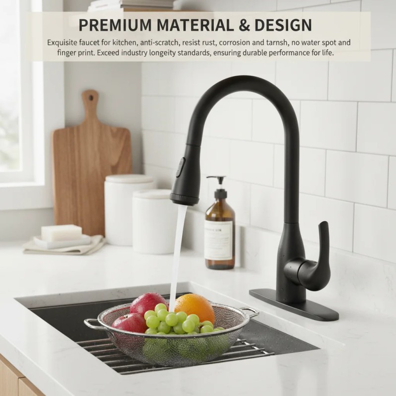 Bathroom Sink Faucet Matte Black High Arc Design Dual Handles