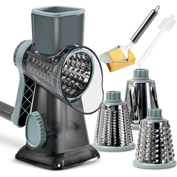 KEOUKE Rotary Cheese Grater with Handle Vegetable Cheese Shredder Slicer