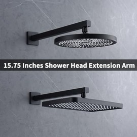 Shower Head Extension Arm Black Shower Arm 16 Inch【SUS304 Stainless Steel】 Matte Black Shower Extension Rain Shower Head Extender With Flange Replacement Wall Mount Square, SA1-BK