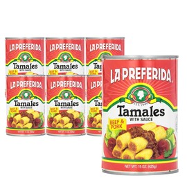 La Preferida Beef & Pork Tamales (Hearty Mexican Canned Tamales in Red Sauce) – No Artificial Colors or Preservatives, Just Heat and Enjoy, 15oz. (Pack of 6)