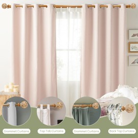 Wood Double Curtain Rods for Windows 66 to 120 inches:Farmhouse Decorative Double Curtain Rod for Bedroom Living Room,Heavy-Duty Adjustable Rustic Drapery Rods with Imitation Wood Grain Finials