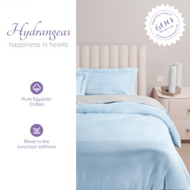 Carressa Linen 100% Egyptian Cotton Duvet Cover Queen Size - 600 Thread Count 3 PC Duvet Cover Set,Extra Long Staple Egyptian Cotton Quilt Cover,Soft,Breathable with Hidden Zipper Closure - Light Blue