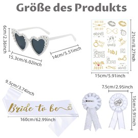 WanderGo 5-Piece Hen Party Accessories Set for Women Bridal Veil, Bride to Be Sash, Heart Sunglasses, Flower Stickers, Hen Party Decoration for Bridal Shower Wedding