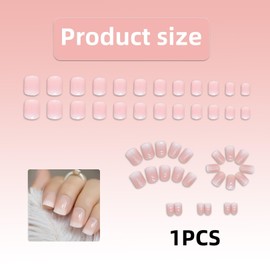 24 Pcs Pink White Gradient Short Press On Nails French Tip, Design Elegant Gradient Ombre Stick On Nails, Pink White Square Ombre Short French False Nail, for Women and Girls Nail Art.