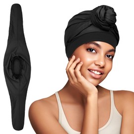 FADACHY Turban Head Wraps for Women, African Hair Wrap Adjustable Hair Bonnet for Premium Hair Care - Black Beanie Hat Soft Chemo Headwear