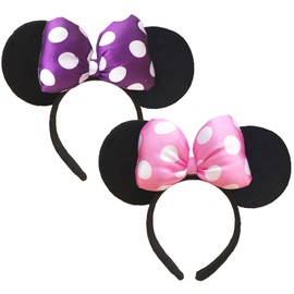 FACHPINT 3D Mouse Ears 2pcs Polka Dots Mini Ears, Pink Mouse Ears Headband for Girls Photo Props, Purple Mini Mouse Ears for Women Bf Theme Park Accessories, Classic Black Mouse Ears for Party Decor