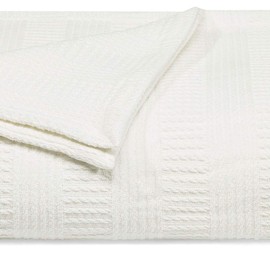 Nautica | Rope Stripe Collection | 100% Cotton Woven Ultra Soft & Cozy Blanket, Soft and Durable for All Seasons, Easy Care Machine Washable, King, White