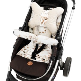 Seat Cover Pram Insert - Buggy Cushion Seat Insert for Child Seat Breathable Universal Set with Belt Protection 75 x 35 cm Leaves